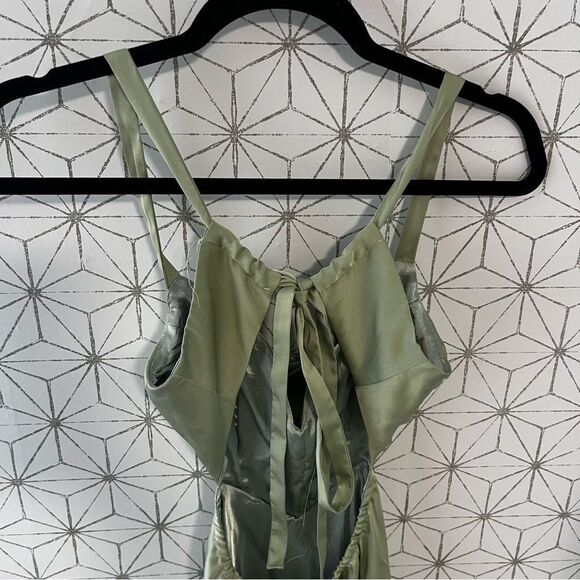 Stun to Remember Sage Green Satin Cowl Neck Cutout Midi Dress - Picture 8 of 8
